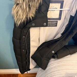 Abercrombie & Fitch Black Women's Jacket with Fur Hood